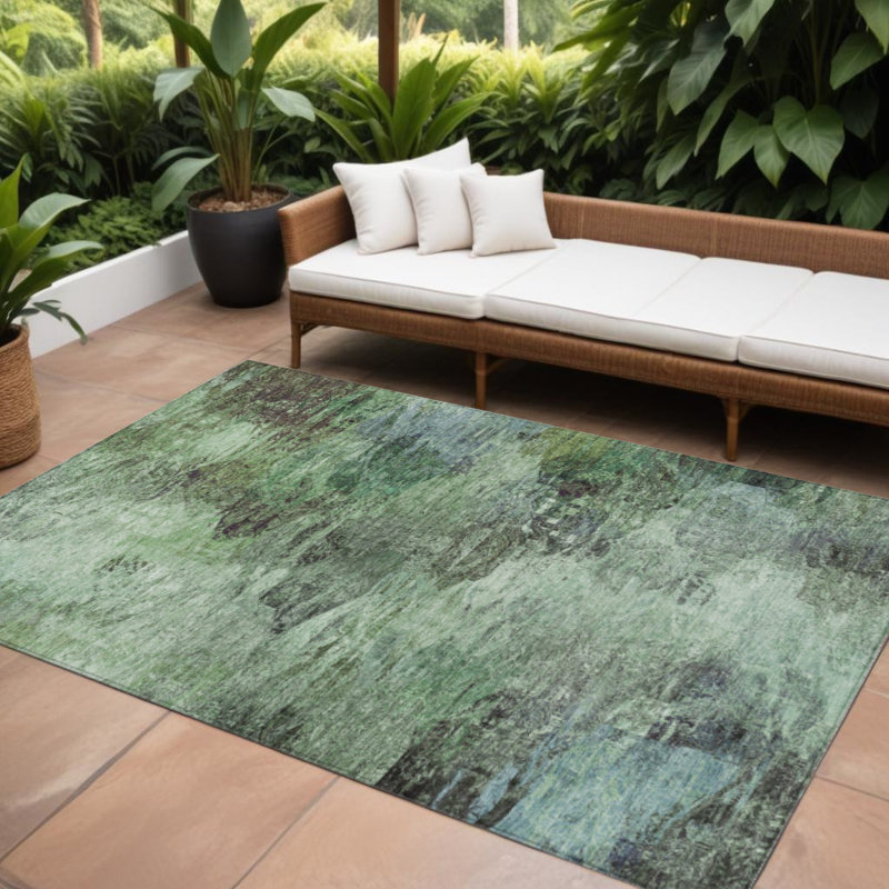 Tapis intérieur lavable abstrait vert et brun 9 pi x 12 pi