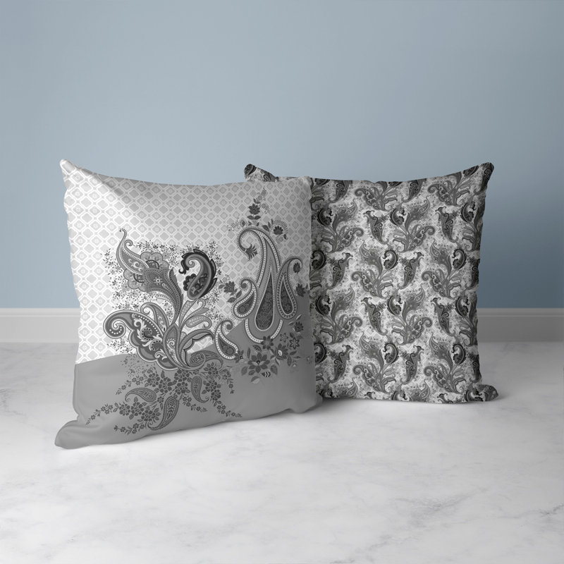 Coussin Sanskrit Waves, Blanc / Gris, H 16 po x l 16 po