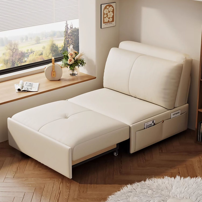 Canapé-lit en cuir crème moderne et minimaliste avec coussins Nappa, H 32,28 po x l 33,86 po x P 31,5 po