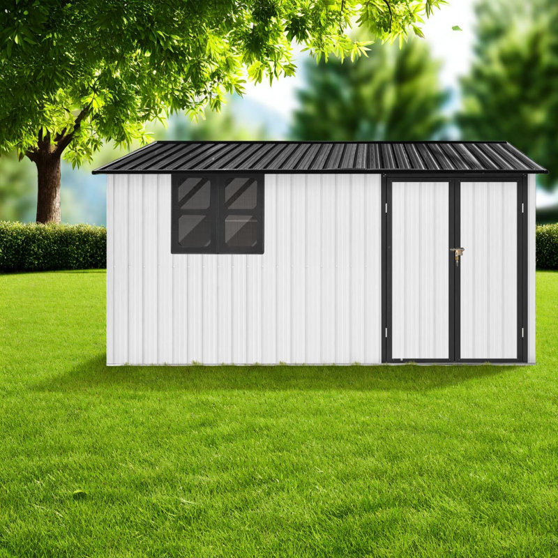 Remises en métal durables avec rangement, blanc contemporain et noir