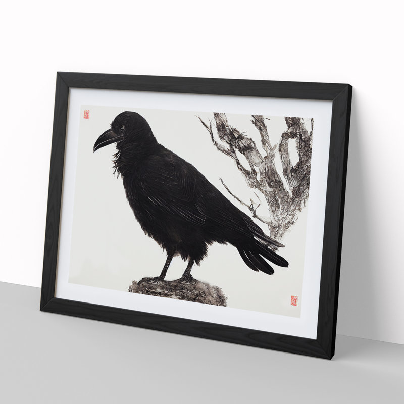 Amazing Raven Bird - Single Picture Frame Print, 46cm H x 64cm W x 2cm D, Black Framed