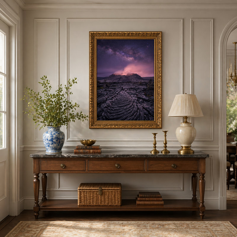 Art mural en toile noyer doré encadré pour salon, chambre à coucher, bureau ou vestibule - décoration murale décorative avec ciel étoilé