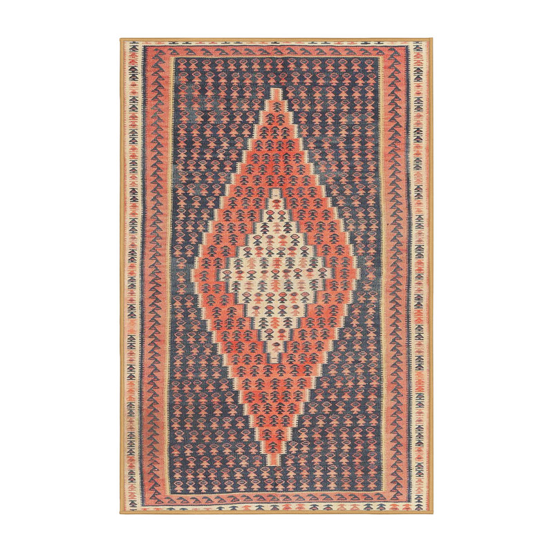 Tapis contemporain orange / gris clair / beige, Rectangle 5 pi x 7 pi