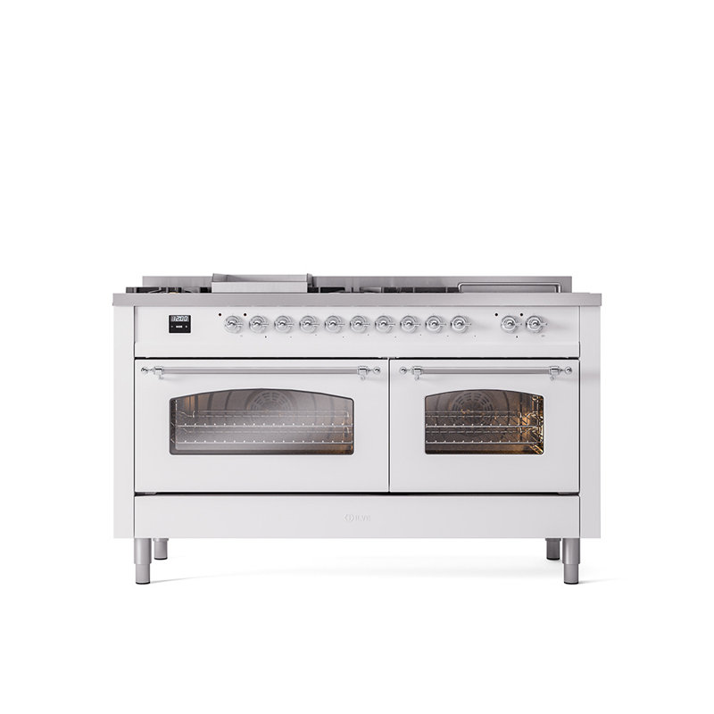 ILVE Nostalgie II 60 Dual Fuel Range, 5 Burners, Griddle, Frenchtop , RAL Color/Chrome, Natural Gas