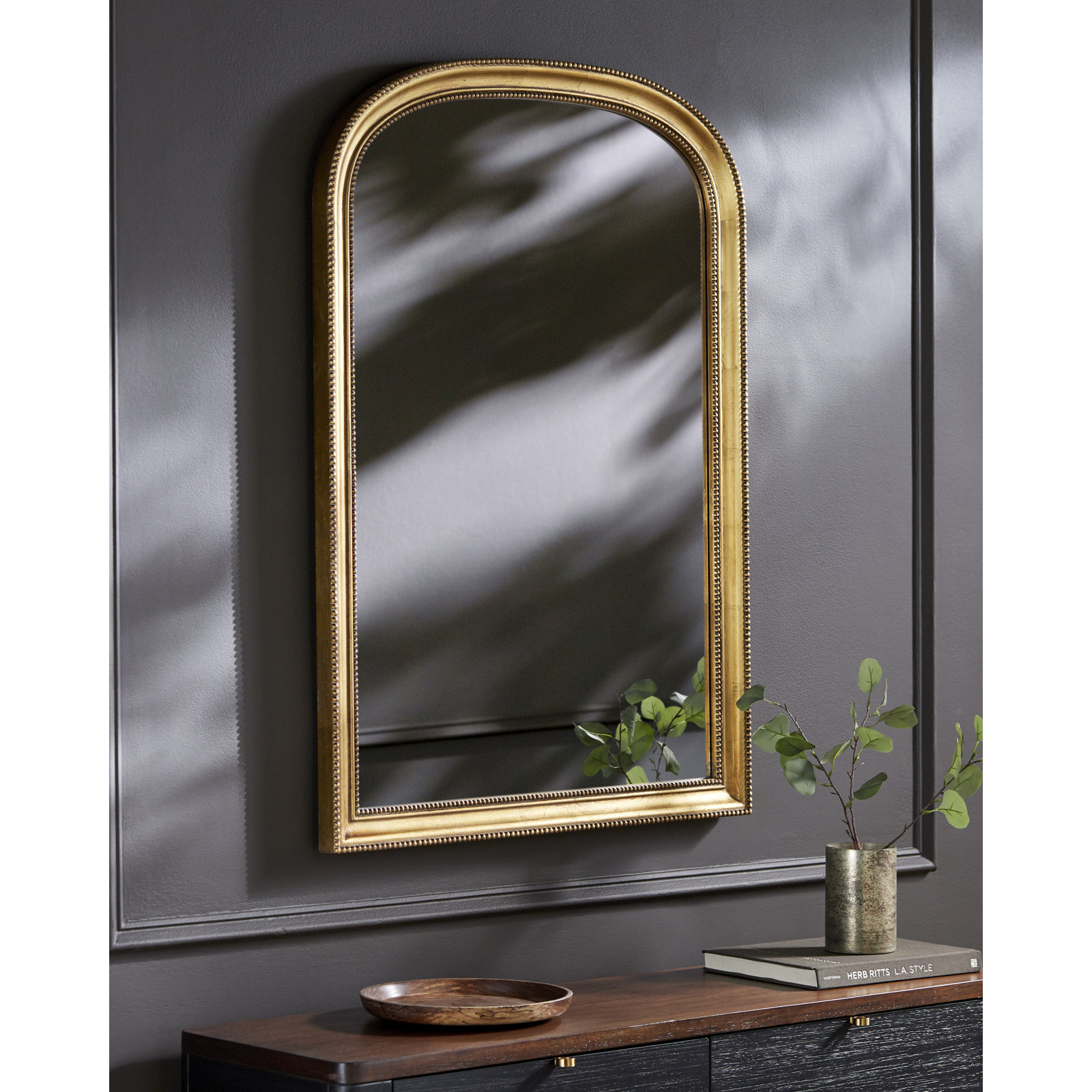 Claritha 40" Pine Accent Mirror, Gold, 42" x 30"