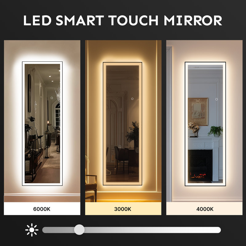 Framed Full-Length LED Mirror with Tempered Glass & Anti-Desilvering – Bright 3-Color Lighting, Stable Multi-Installation