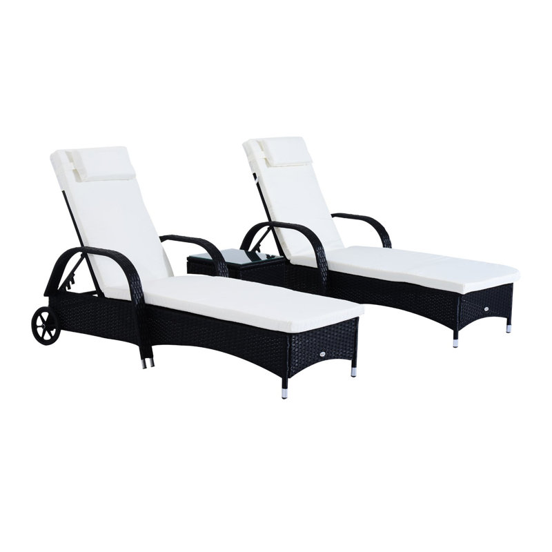 Chaise longue inclinable avec coussins et table de 78,75 po Kloss, Blanc, Noir, noir, noir, noir