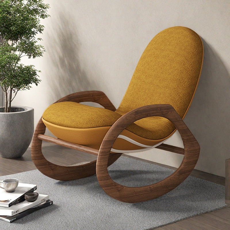 Chaise berçante en bois Modern Modern Casual, Jaune orange