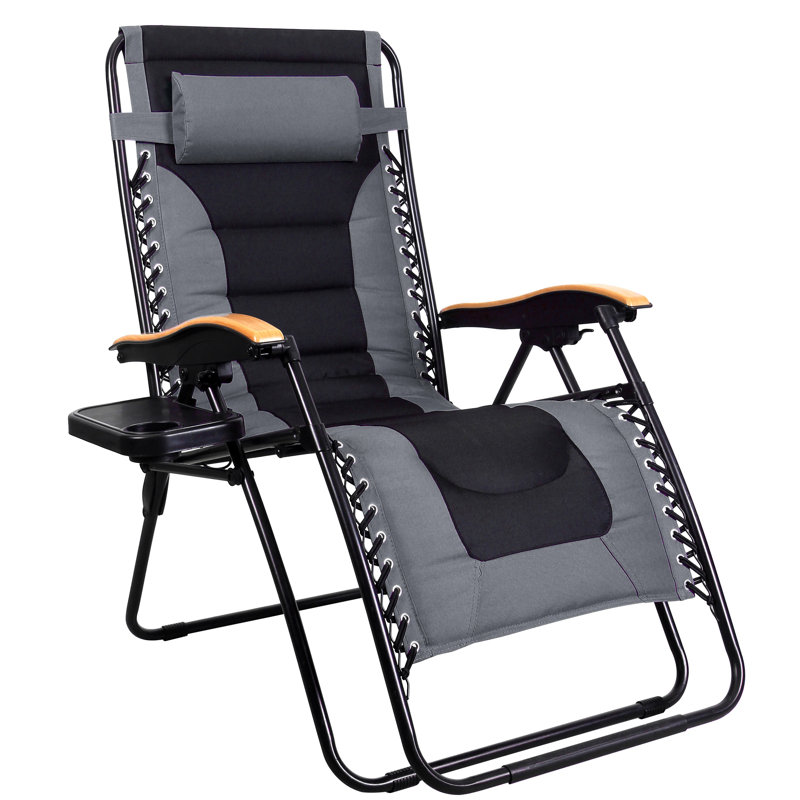 Chaise rembourrée inclinable zéro gravité avec coussin, gris clair