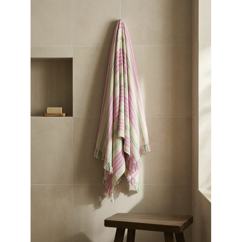 Green Newport Stripe Turkish Cotton Towel, Pink