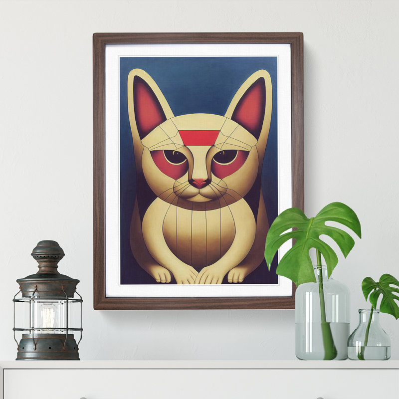 Lucky Cat Abstract - Framed Print, 34cm H x 25cm W x 2cm D, Walnut