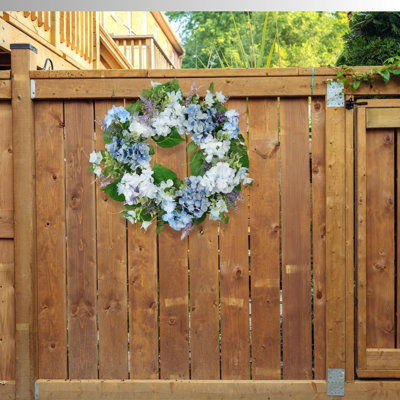 Décoration murale porte d'hortensia printemps eucalyptus artificiel 20 po avec lavande, bleu clair, blanc, vert, printemps