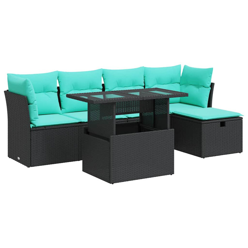  Ensemble de canapé de patio 6 pièces avec coussins en rotin polyacacia