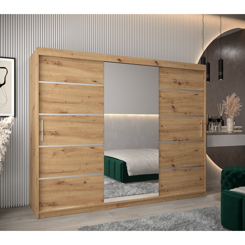Livnat 3 Door Manufactured Wood Wardrobe, Oak Artisan