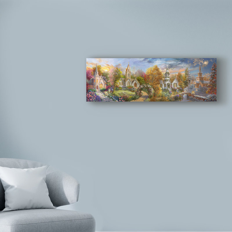 «A Church for all Seasons» par Nicky Boehme - reproduction d'art sur toile tendue, H 8 po x l 24 po x P 2 po