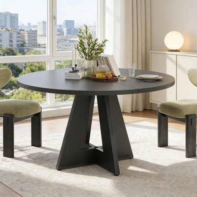 Round Dining Table For 4-7 People, Modern Wood Kitchen Table With Sturdy Metal Base, Easy Assembly