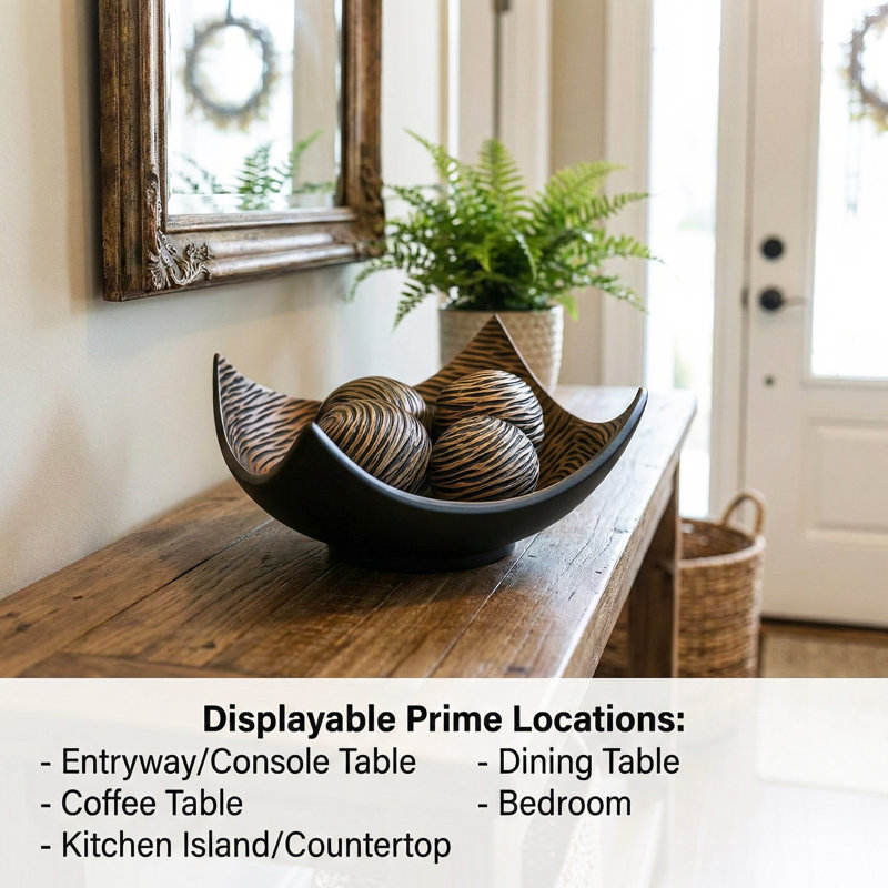 Elektra Brown Decorative Bowl for Coffee Table Decor, Kitchen, Dining Room Centerpieces, Orbs/Balls Included