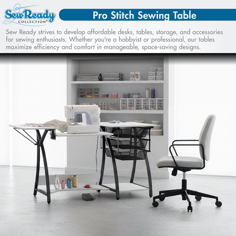 Machine à coudre Pro Stitch, table de passe-temps et de couture avec plateau pliable, plateforme réglable en hauteur et rangement, gris anthracite / blanc