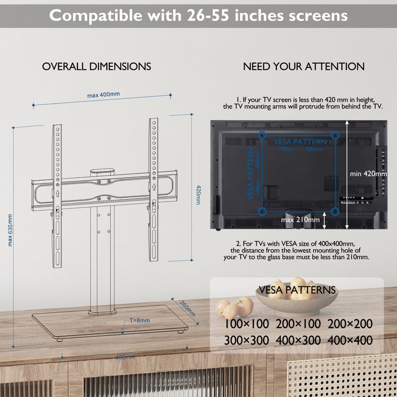 Fixed Universal Desktop Mount for 25"-50" Flat Panel Screens, White