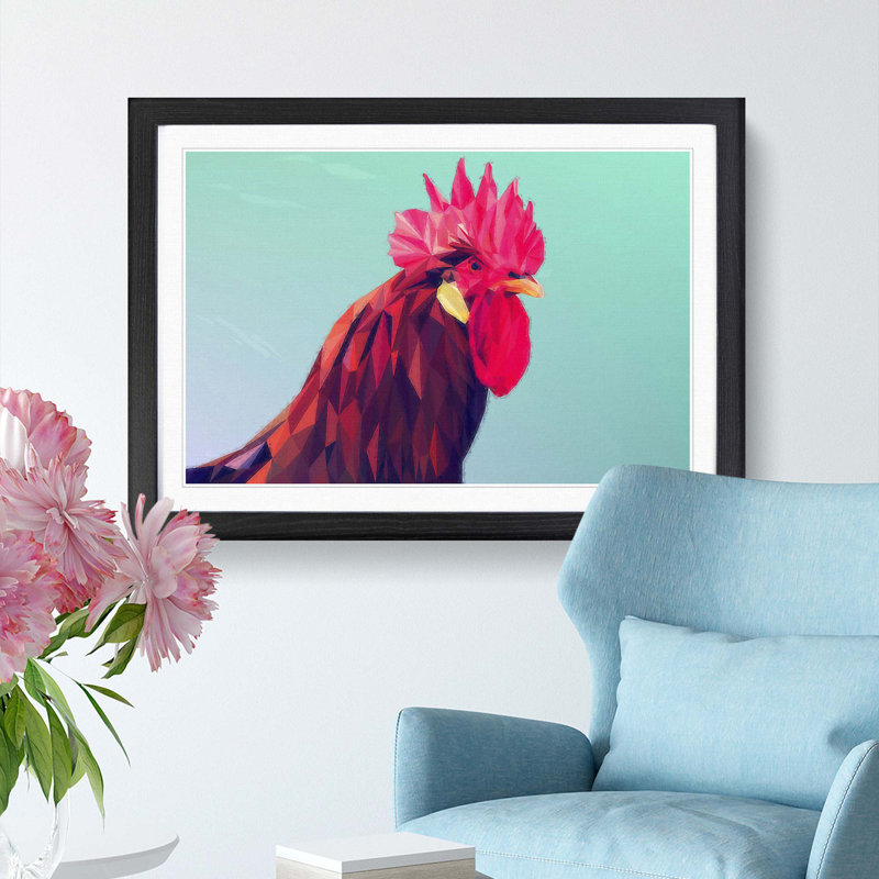 Geometric Rooster in Abstract - Framed Print, Black Framed, 62cm H x 87cm W x 2cm D