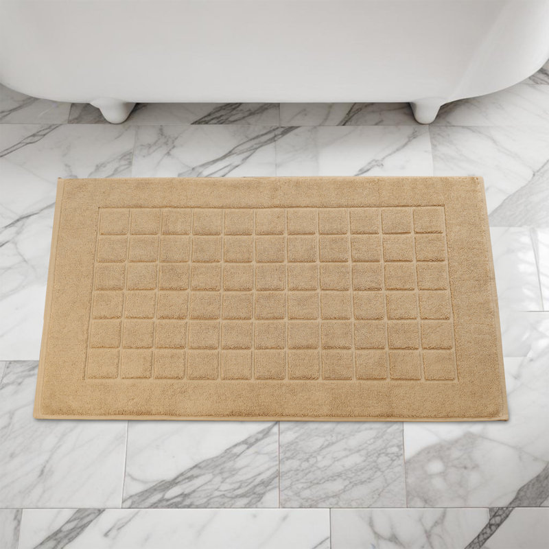 Nora Cotton Terry Solid Absorbent Thick Checkered Washable Bath Mat Set Of 2, Latte