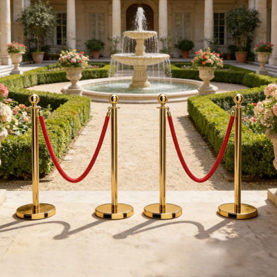 Ensemble de poteaux en or de qualité supérieure avec cordes en velours rouge - paquet de 4 poteaux d'événement intérieur / extérieur, base remplissable réglable de 31,5 po pour le contrôle des foules, mariages, sections Vip et présentoirs de détail