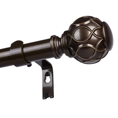 Adjustable Single Curtain Rod Heavy Duty 36-120”,Antique Bronze,Netted Texture Ball Finials