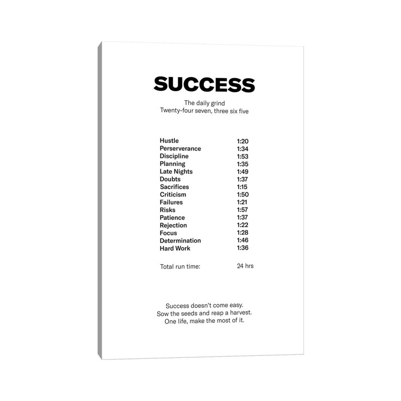 «Success» par Avesix - reproduction d'art textuel sur toile tendue, H 60 po x l 40po x P 1,5 po