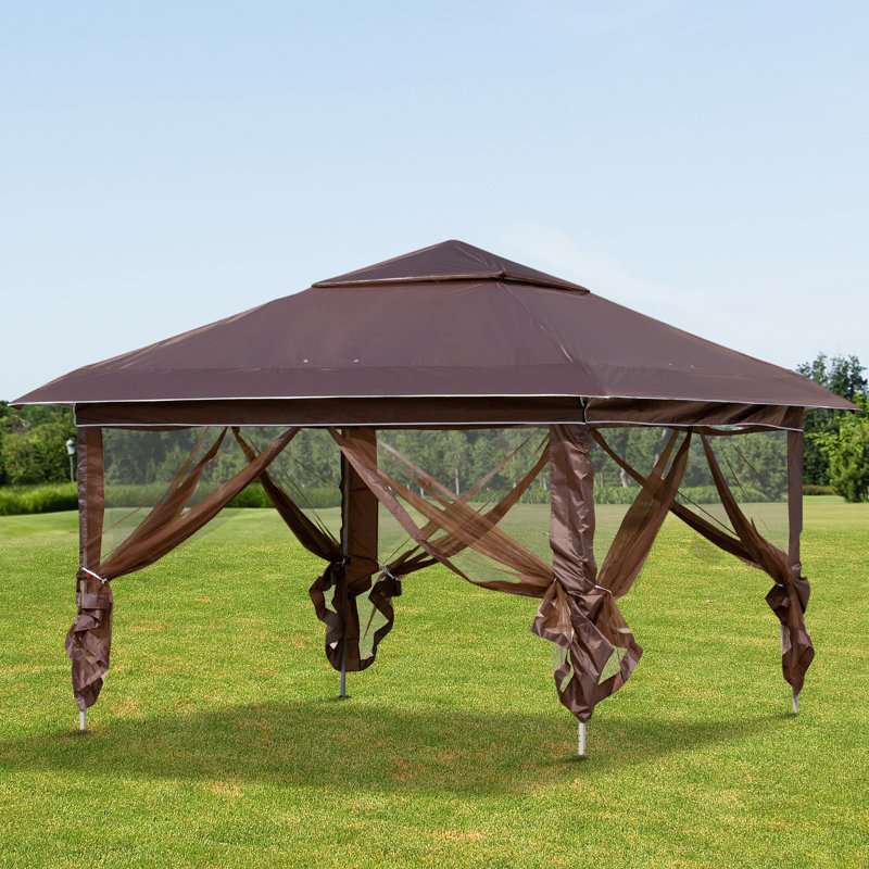 Outsunny Pop Up Canopy Tent with Netting and Carry Bag, Instant Sun Shelter, Dark Brown