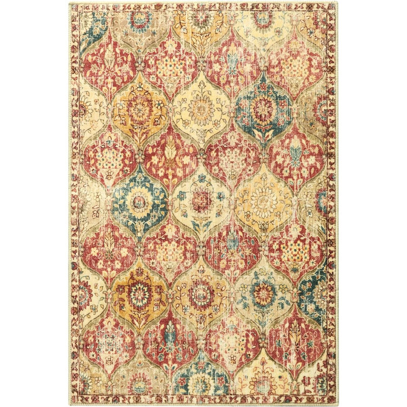 Moroccan Trellis Washable Rug, 2X3 Bathroom Rugs For Kitchen Entryway, Non-Slip Indoor Door Mat Ultra-Thin, Small Oriental Throw Carpet For Bedroom Entry, Red/Orange
