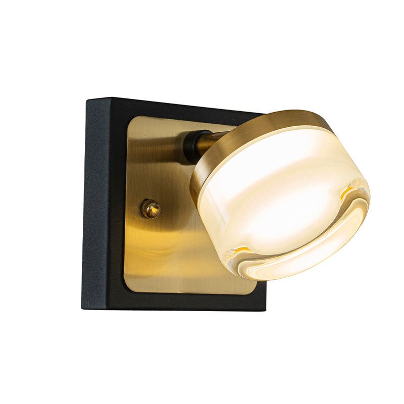 Modern Integrated Led Bathroom Vanity Light In Black And Brass Finish With White Acrylic Shade Contemporary Adjustable Head Wall Sconce