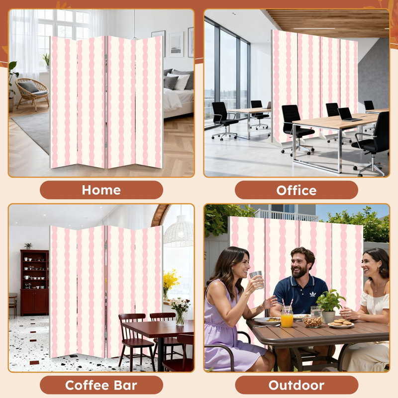 Cloison pliante 4 panneaux à paravent Royal, 71" H x 64" W x 1" D, 4