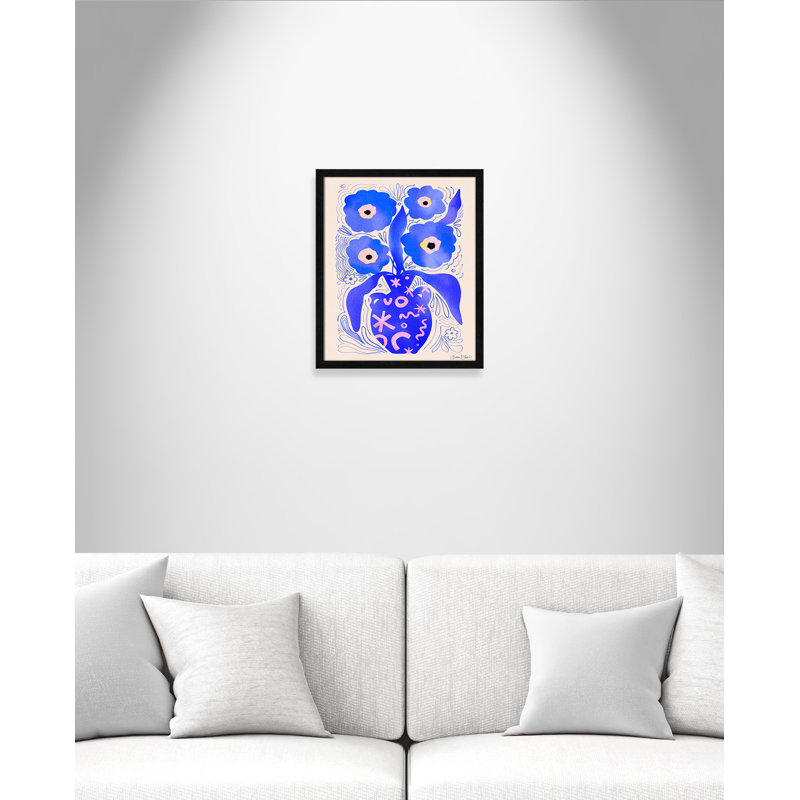 «Blue Flowers Matisse» par Bloom, 16'' W x 19'' H, Impression encadrée, Grain de bois noir