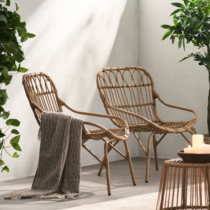 Accent Chairs For Backyard - Faux , 28.54in.d X 23.71in.w 32.73in.h, Brown, Iron Frame 2 Open Weave Frame, Brown