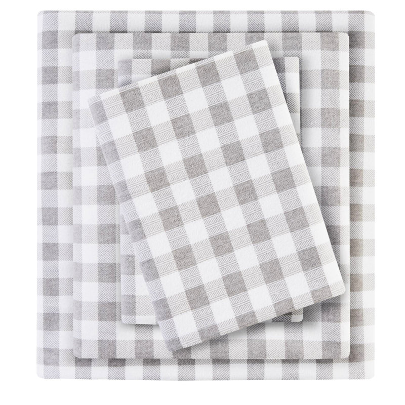 Drap de flanelle de coton gris à motif de chevrons 4 pièces, et confortable