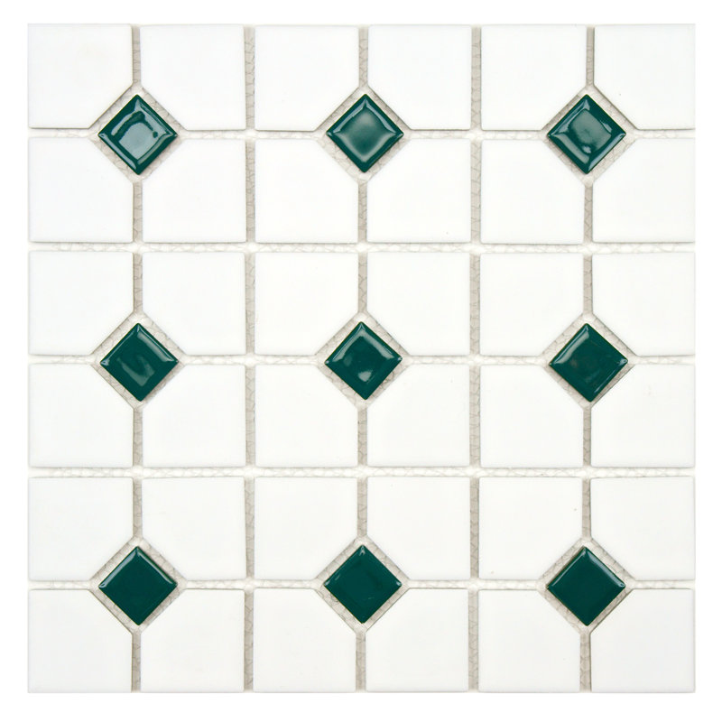 Carreau de mosaïque en porcelaine nid d'abeille pour mur et plancher 11 po x 11 po Oxford, Blanc / Vert