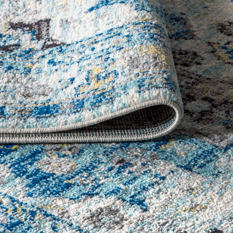 Tapis crème / bleu Latshaw, Rectangle 5 pi 3 po x 7 pi 7 po