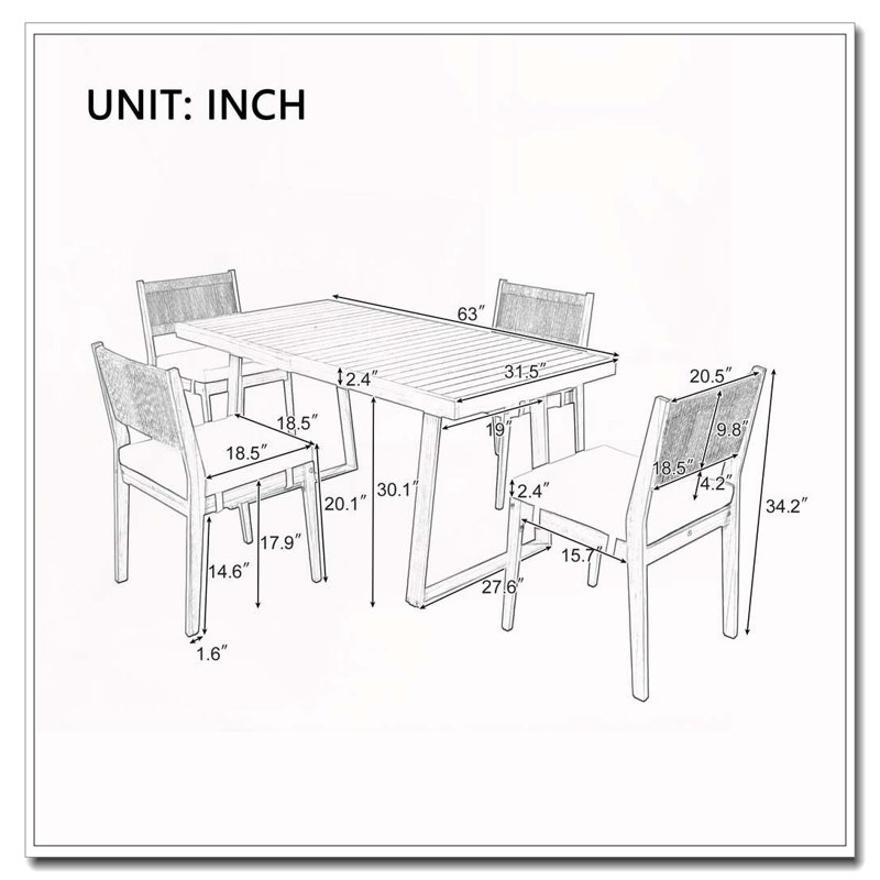 Ensemble repas 7 pièces d'extérieur en bois d'acacia avec coussins épais, Gris
