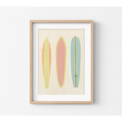 Kyle Pastel Tone Surfboard Wall Art, Framed Surfer Gift Print, Tropical Surfboard Illustration Poster, Daughter Surfer Bedroom Wall Art