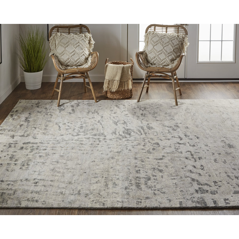 Wyman Transitional Abstract, Ivory/Gray Area Rug, Rectangle 9'6" x 13'6"