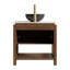 Meuble-lavabo 30 po, meuble de rangement autoportant en contreplaqué avec 2 portes diagonales et tablette ouverte, lavabo en céramique à motif de pierre noire et plateau en pierre frittée blanc de Carrare, grain de bois noyer foncé-129669772