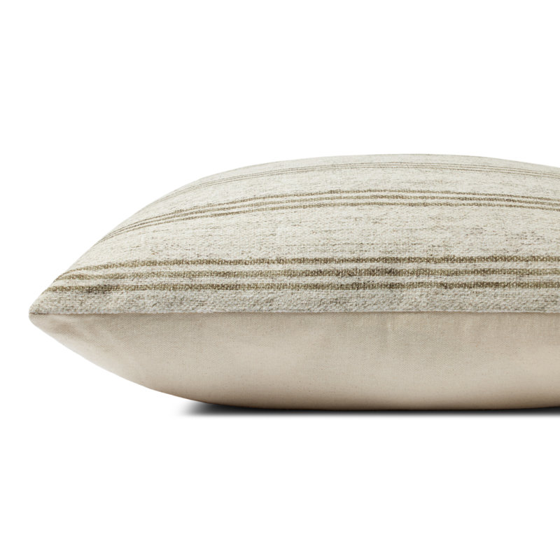 Ivory and Olive Striped 22" Square Cotton Throw Pillow