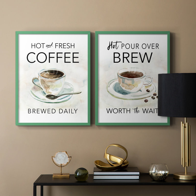 Café chaud et frais - Impression encadrée de qualité supérieure - Prêt à accrocher - Aucun clou requis - Aucun clou requis