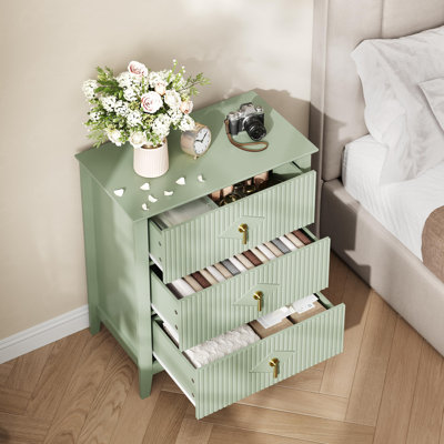 27.5" Wide Fluted 3 Drawer Dresser Nightstand for Bedroom, Modern Wood Chest of Drawers Storage Cabinet
