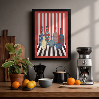 Patterned Bottles in Line Modern - Framed Print