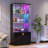 71" Tall Glass Bar Cabinet with RGB LED lighting and motion sensors, Lockable 3-Tier Wine Display Storage Cabinet-1049345156