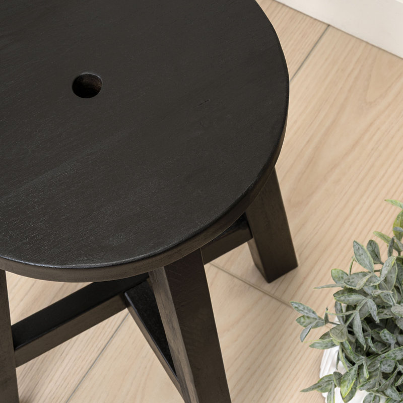 Tabouret d'appoint rond 18 po en bois d'acacia massif d'intérieur / extérieur Grove Farmhouse, Black