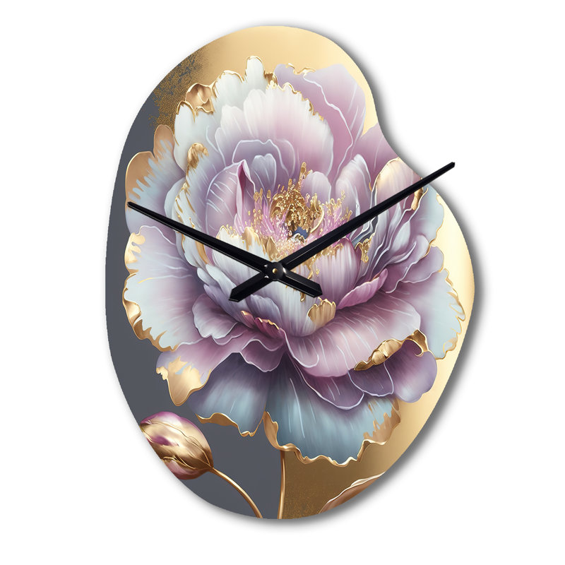 Horloge murale asymétrique en forme de fleur mauve simple I - Flowers, Grand
