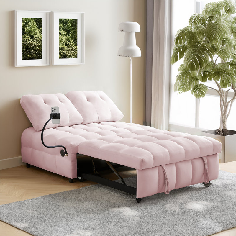 Canapé-lit escamotable, Velours rose