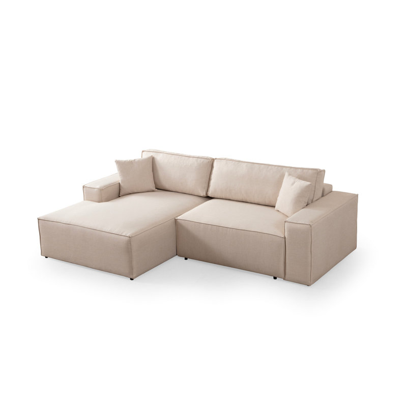 Canapé-lit de coin Écru, 102,4 po x 30,7 po x 66,9 po | Structure en bois de hêtre et en carton, tissu 100% polyester | Mécanisme coulissant pour une conversion facile | Coussin en mousse et plumes gris doux | Élégant et fonctionnel pour les salons modernes